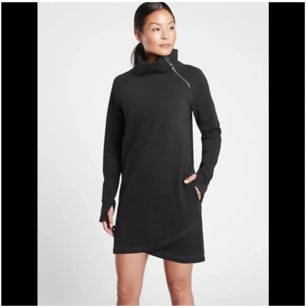 Athleta Cozy Karma Black Sweatshirt Dress (Size L)
